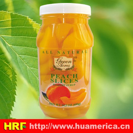 Yellow Peach Slices in plastic jar