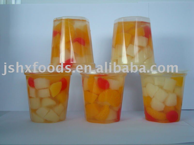 Fruit cocktails in plastic cups