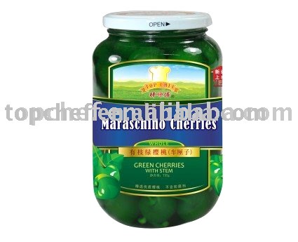 Topchef Green Maraschino  Cherries  With  Stem 