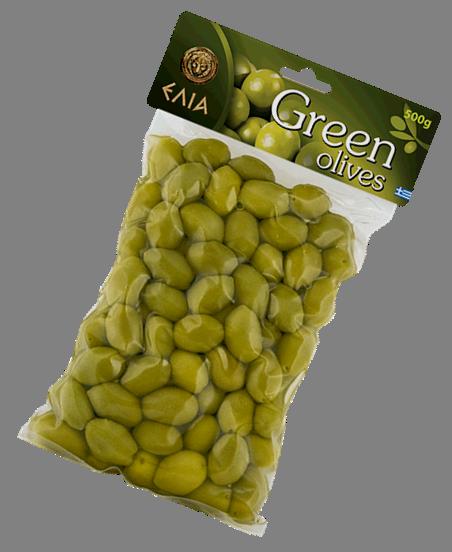 Olives in plastic green