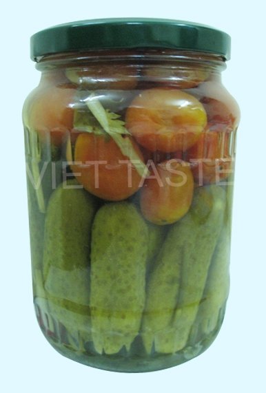 Pickled Mixed Cucumber and Tomato in jars
