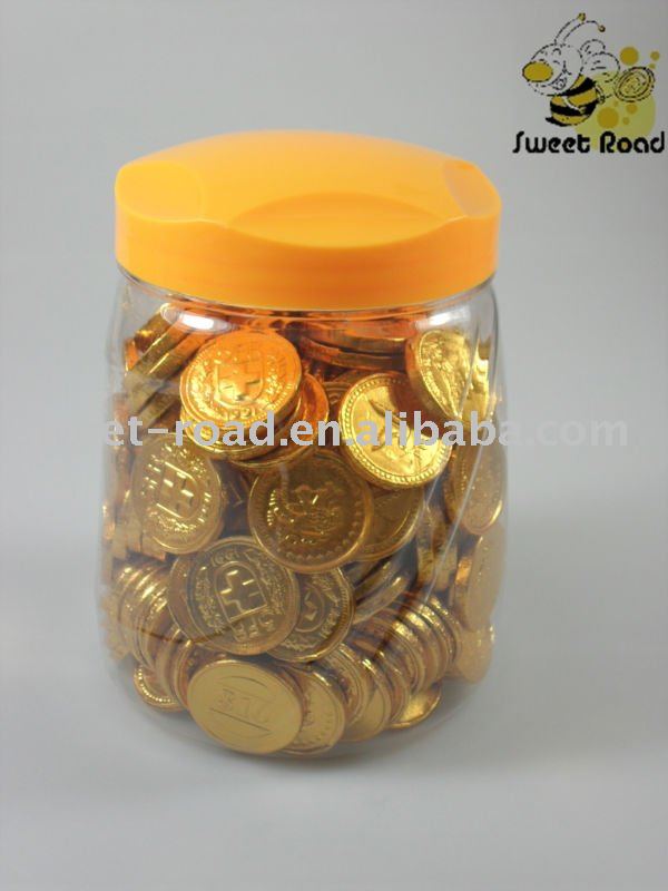 Gold Chocolate Coin  Foil   Wrap ping In Jar