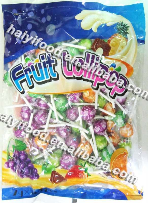 fruit  lollipop  with  bubble   gum 