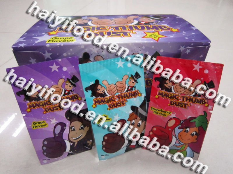 Magic  thumb  dust  candy (lollipop  with popping  candy )