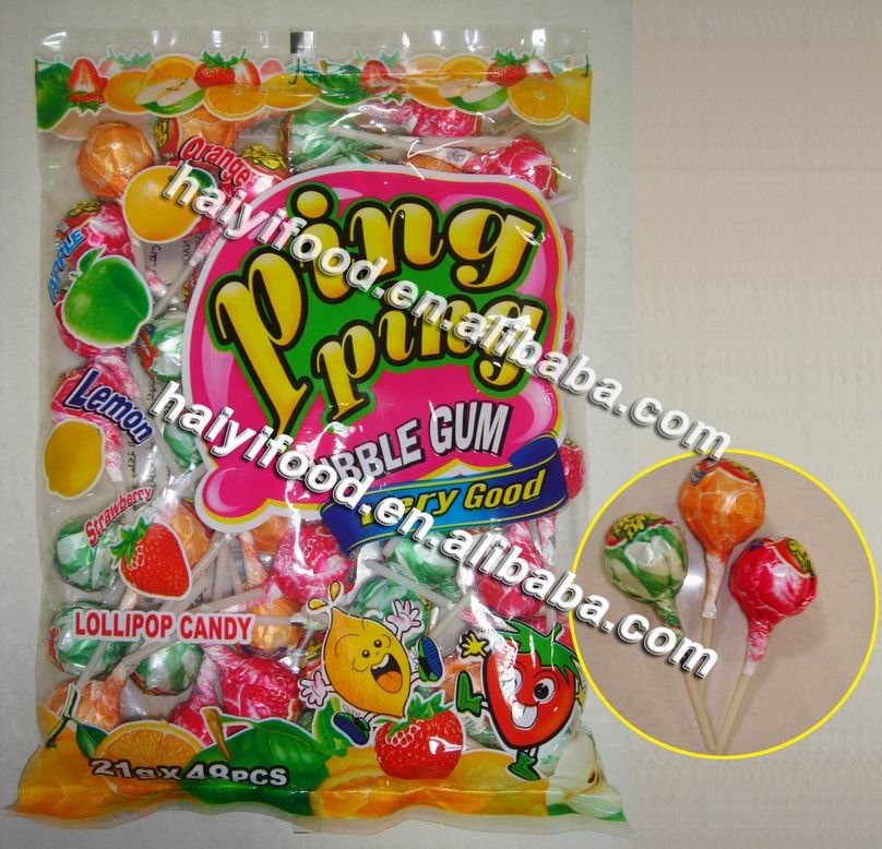 ping ping bubble gum lollipop candy,China HaiYi price supplier - 21food