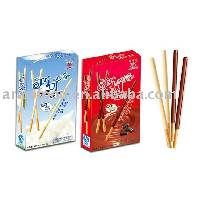 Chocolate coated stick biscuits