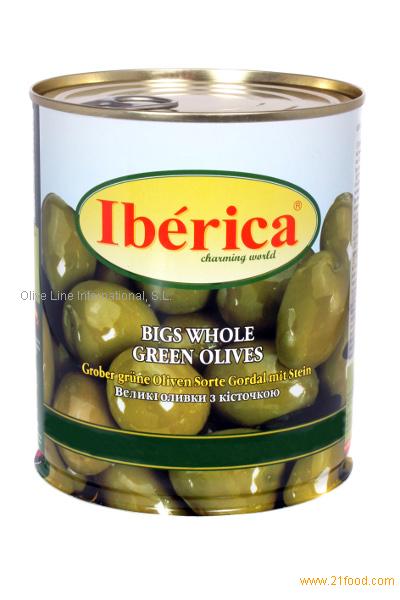 Whole green queen olives. Brand: Iberica. 875 gr. Can. products,Spain ...