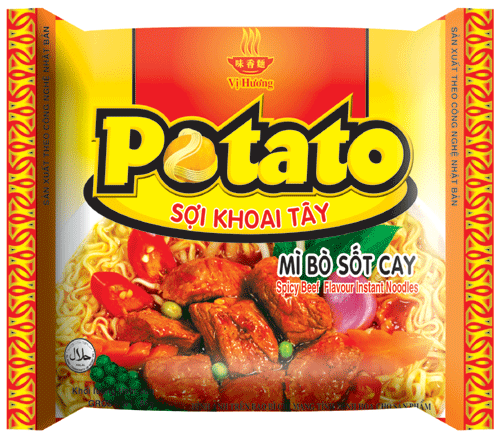 Potatoes instant noodles spicy beef flavour