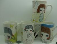 New bone china 9oz mug , with newest pretty girl designs, 4 assorted