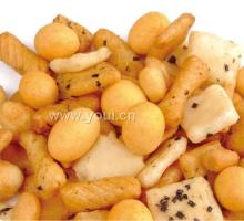 Rice crackers and coated peanuts mix