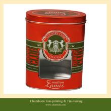 Oval perfume tin box with PVC  window 