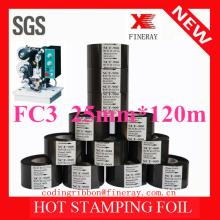 Fineray brand FC3 25mm*120m black hot coding foil for expiry date/batch number coding