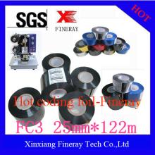 FC3 25mm*122m black Coding hot ribbon/ Date printing foil / hot foil printing roll