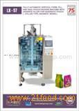 Automatic vertical form fill and seal pouch packing machine with advance filler for quadratic pouch