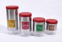 S/S canister with Plastic botton and red powder coated sheet iron lid(big picture)