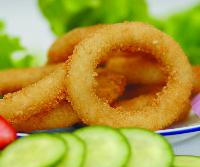Frozen crumbed formed onion rings